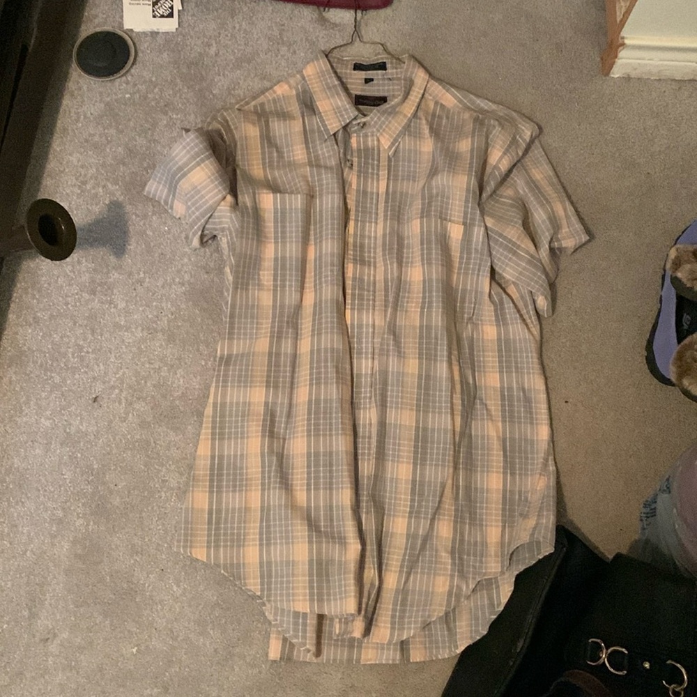 Gray and pink check button-down shirt by Trophy Club